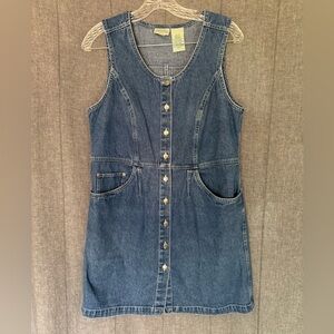 Vtg St John's Bay Petite Medium Denim Button Up Sleeveless Dress Y2K 90s Jumper